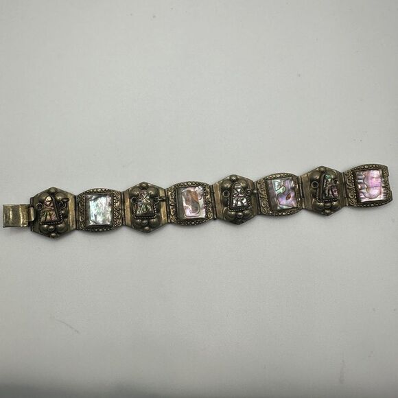Vintage stamped Alpaca Mexico abalone shell bracelet!! - Picture 12 of 16